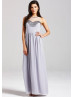 Gray Chiffon Sheer Neckline Long Prom Dress